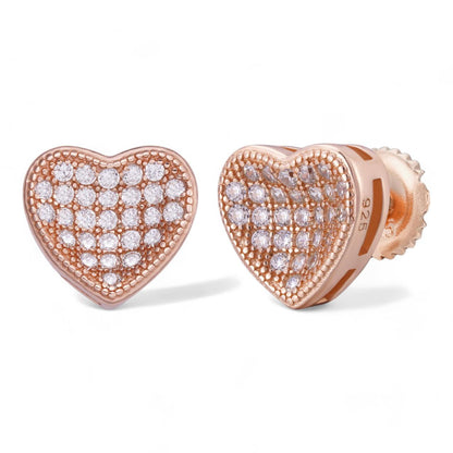HarlemBling First Love Heart Shaped Earrings - 14k Rose Gold Vermeil 925 Silver - CZ Stones - 9.5mm