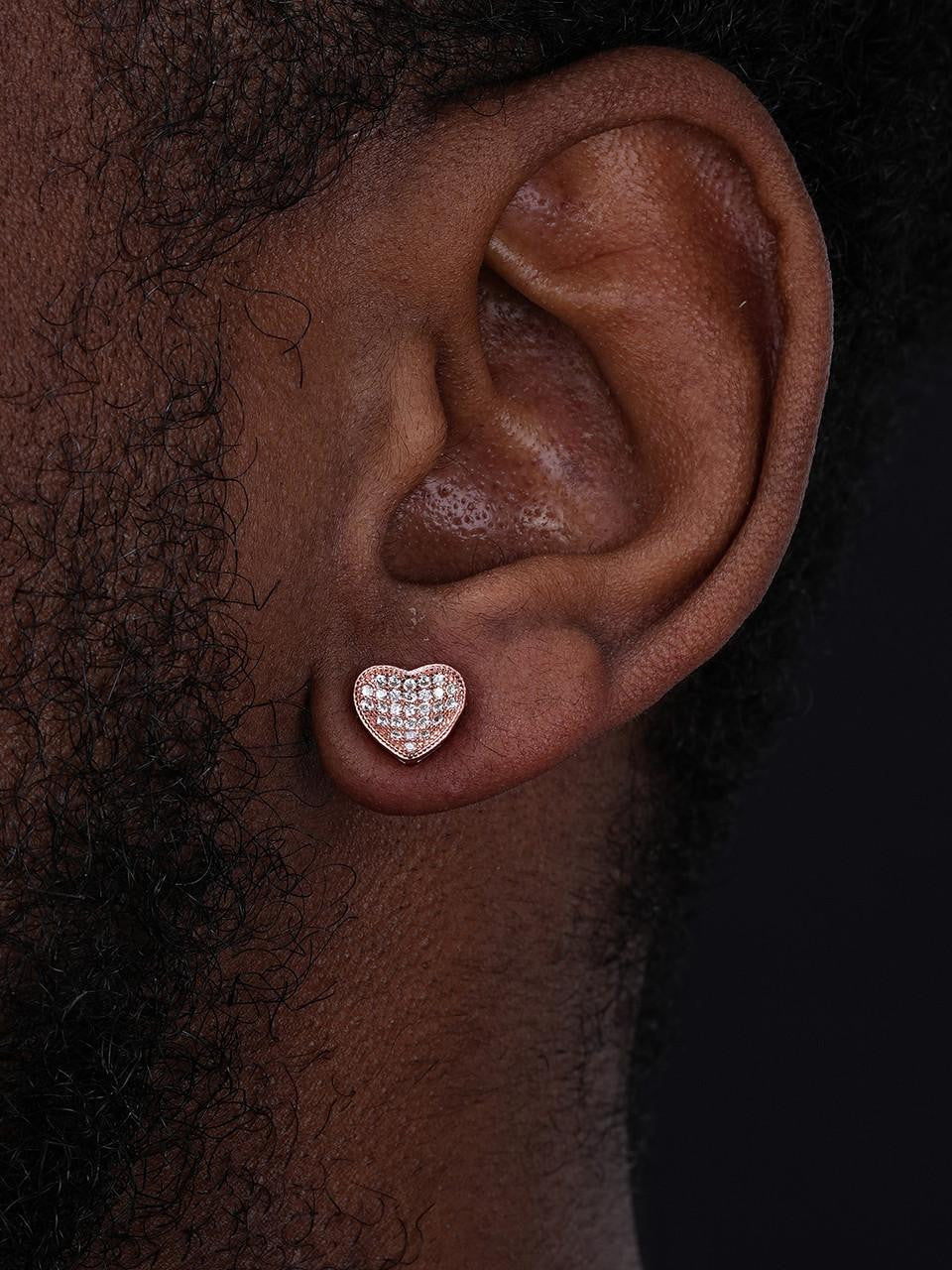 HarlemBling First Love Heart Shaped Earrings - 14k Rose Gold Vermeil 925 Silver - CZ Stones - 9.5mm