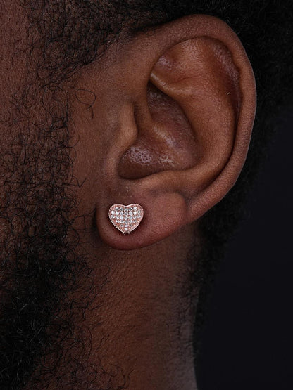 HarlemBling First Love Heart Shaped Earrings - 14k Rose Gold Vermeil 925 Silver - CZ Stones - 9.5mm