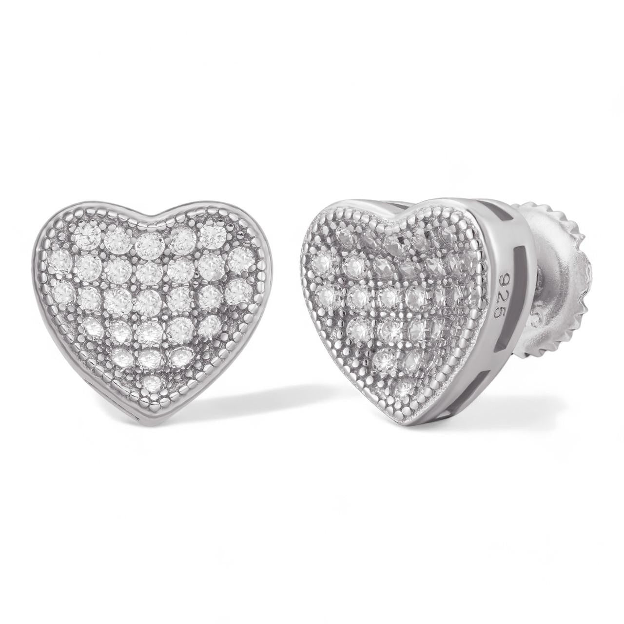 HarlemBling First Love Heart Shaped Earrings - 925 Silver - CZ Stones - 9.5mm