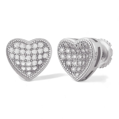 HarlemBling First Love Heart Shaped Earrings - 925 Silver - CZ Stones - 9.5mm