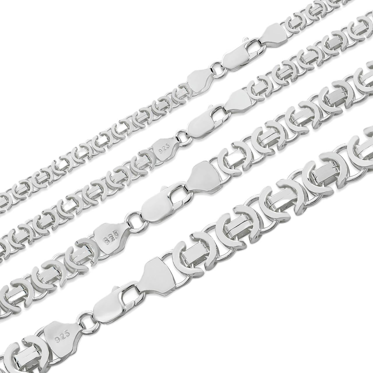 HarlemBling Flat Byzantine Link Chain Necklace Or Bracelet - 925 Sterling Silver - 7"-30" - 5mm-10mm