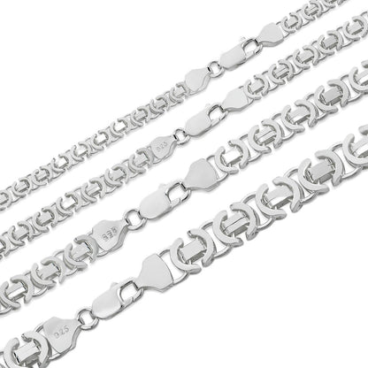 HarlemBling Flat Byzantine Link Chain Necklace Or Bracelet - 925 Sterling Silver - 7"-30" - 5mm-10mm