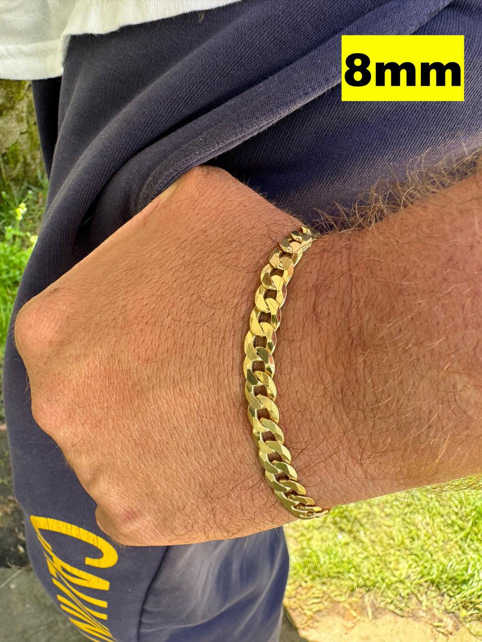 HarlemBling Flat Curb Cuban Bracelet - 14k Gold Vermeil 925 Sterling Silver - 6"-9" - 3mm-10.5mm