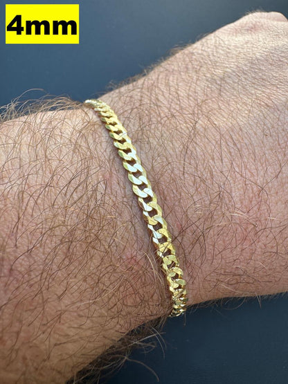 HarlemBling Flat Curb Cuban Bracelet - 14k Gold Vermeil 925 Sterling Silver - 6"-9" - 3mm-10.5mm