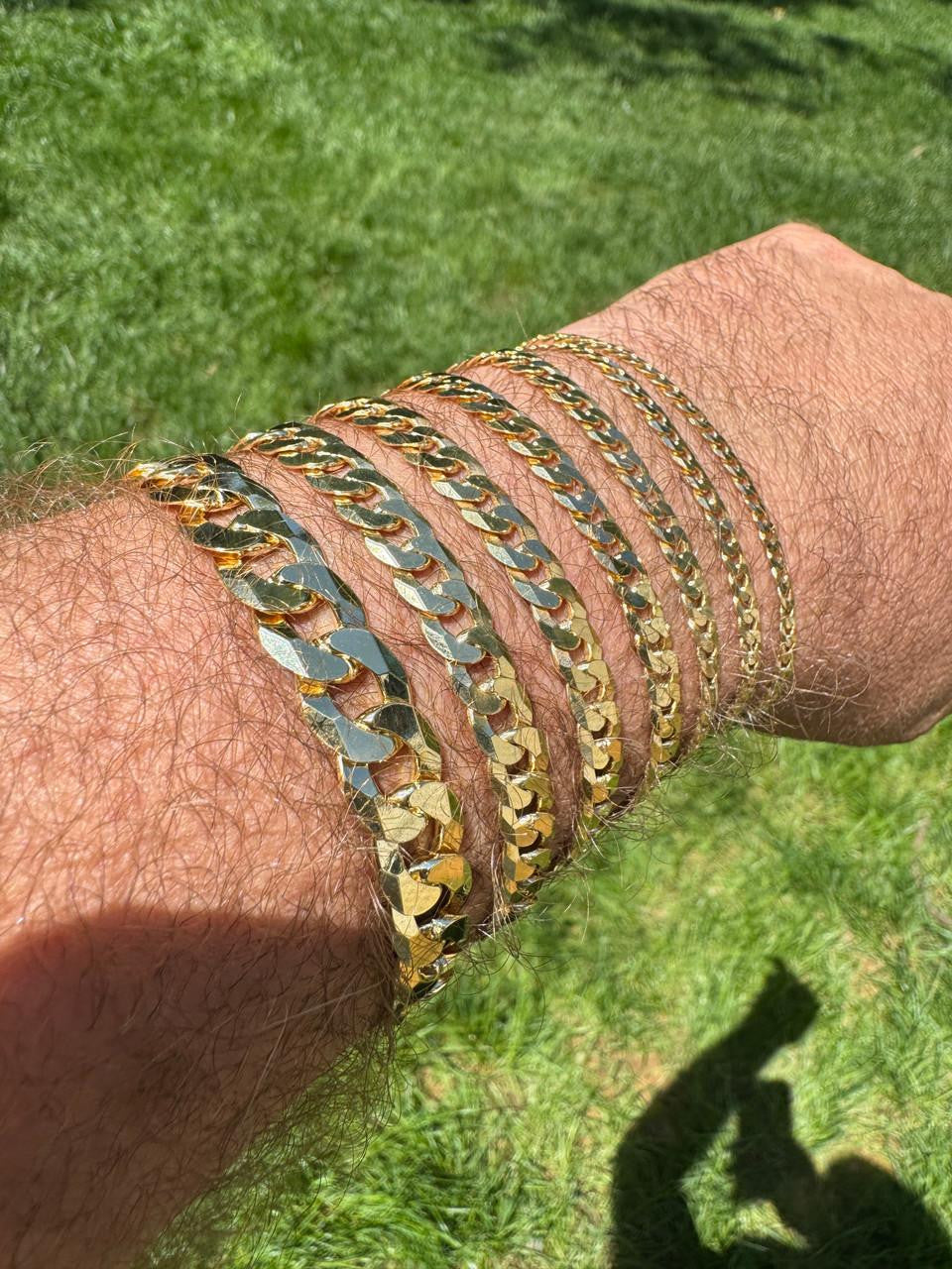 HarlemBling Flat Curb Cuban Bracelet - 14k Gold Vermeil 925 Sterling Silver - 6"-9" - 3mm-10.5mm