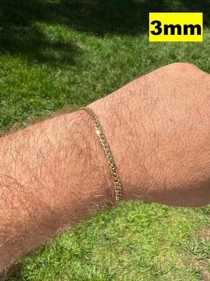 HarlemBling Flat Curb Cuban Bracelet - 14k Gold Vermeil 925 Sterling Silver - 6"-9" - 3mm-10.5mm