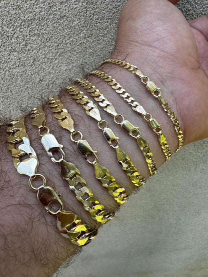 HarlemBling Flat Curb Cuban Bracelet - 14k Gold Vermeil 925 Sterling Silver - 6"-9" - 3mm-10.5mm