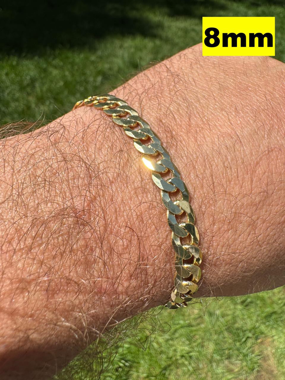 HarlemBling Flat Curb Cuban Bracelet - 14k Gold Vermeil 925 Sterling Silver - 6"-9" - 3mm-10.5mm