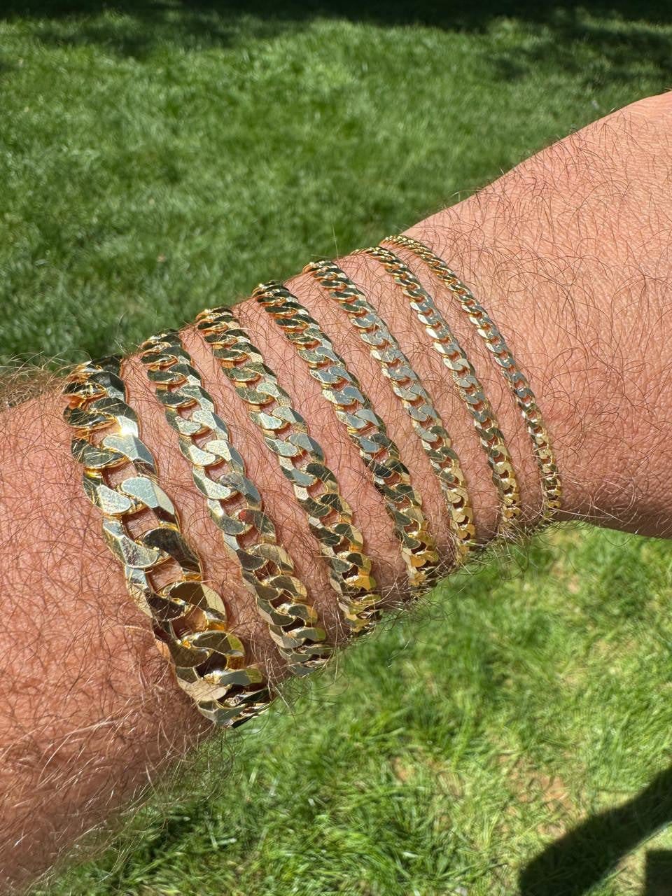 HarlemBling Flat Curb Cuban Bracelet - 14k Gold Vermeil 925 Sterling Silver - 6"-9" - 3mm-10.5mm