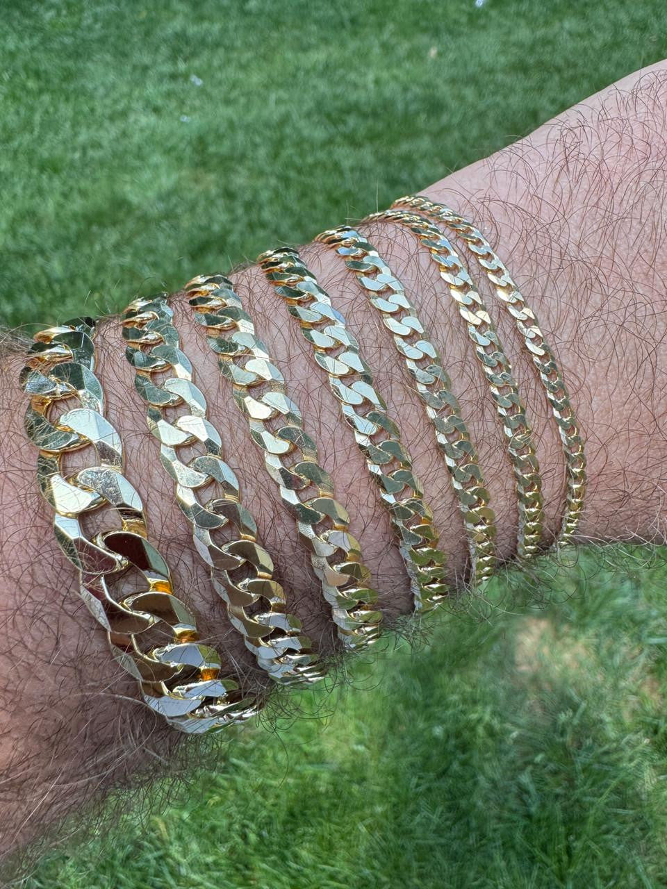 HarlemBling Flat Curb Cuban Bracelet - 14k Gold Vermeil 925 Sterling Silver - 6"-9" - 3mm-10.5mm