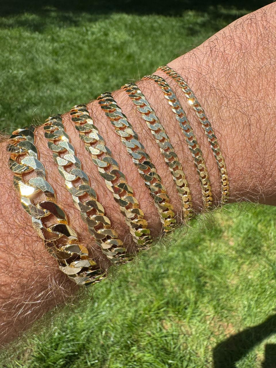 HarlemBling Flat Curb Cuban Bracelet - 14k Gold Vermeil 925 Sterling Silver - 6"-9" - 3mm-10.5mm