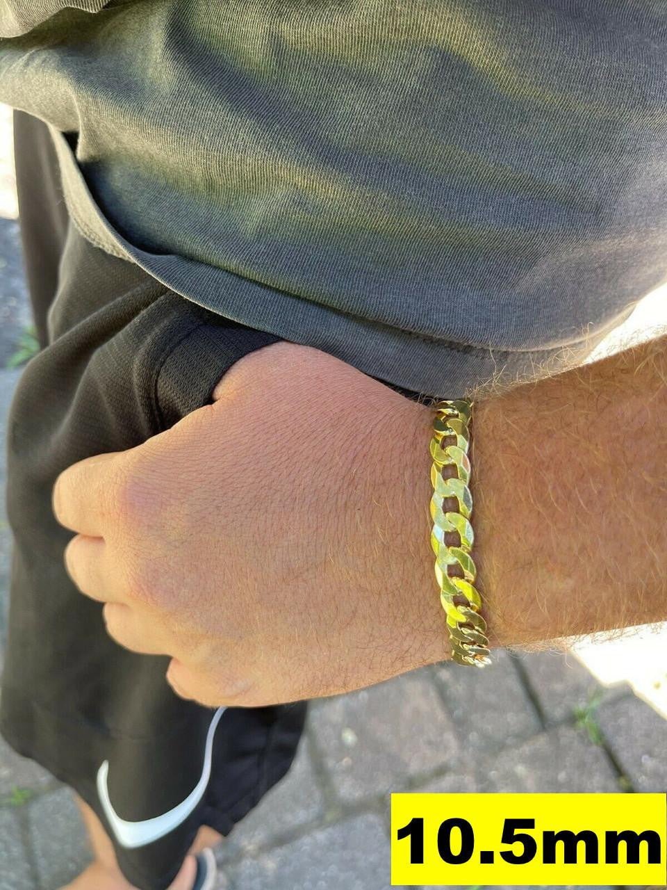 HarlemBling Flat Curb Cuban Bracelet - 14k Gold Vermeil 925 Sterling Silver - 6"-9" - 3mm-10.5mm