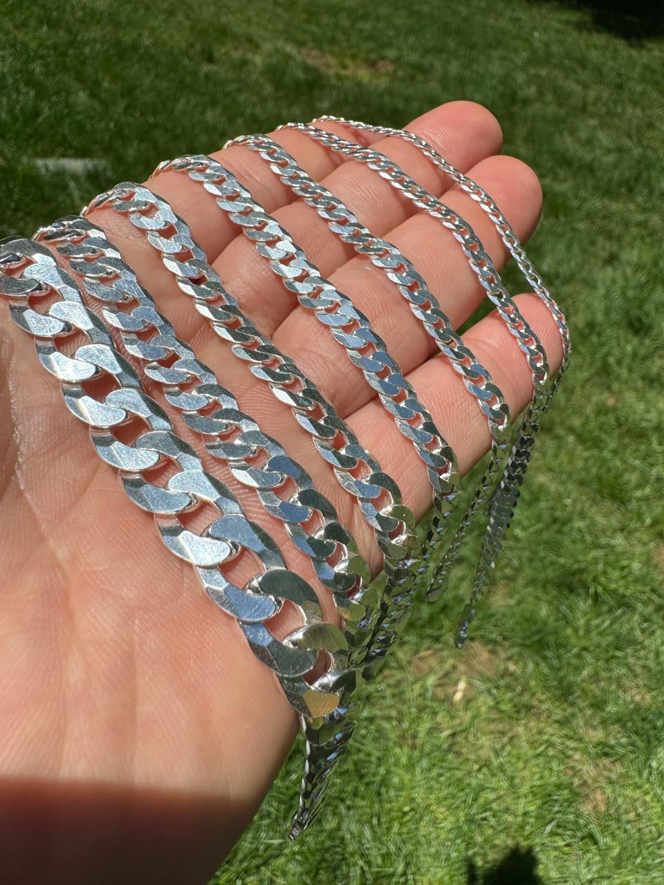 HarlemBling Flat Curb Cuban Bracelet - 925 Sterling Silver - 6"-9" - 3mm-10.5mm