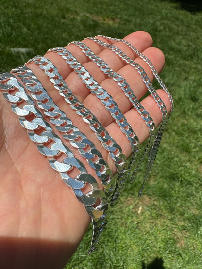 HarlemBling Flat Curb Cuban Bracelet - 925 Sterling Silver - 6"-9" - 3mm-10.5mm