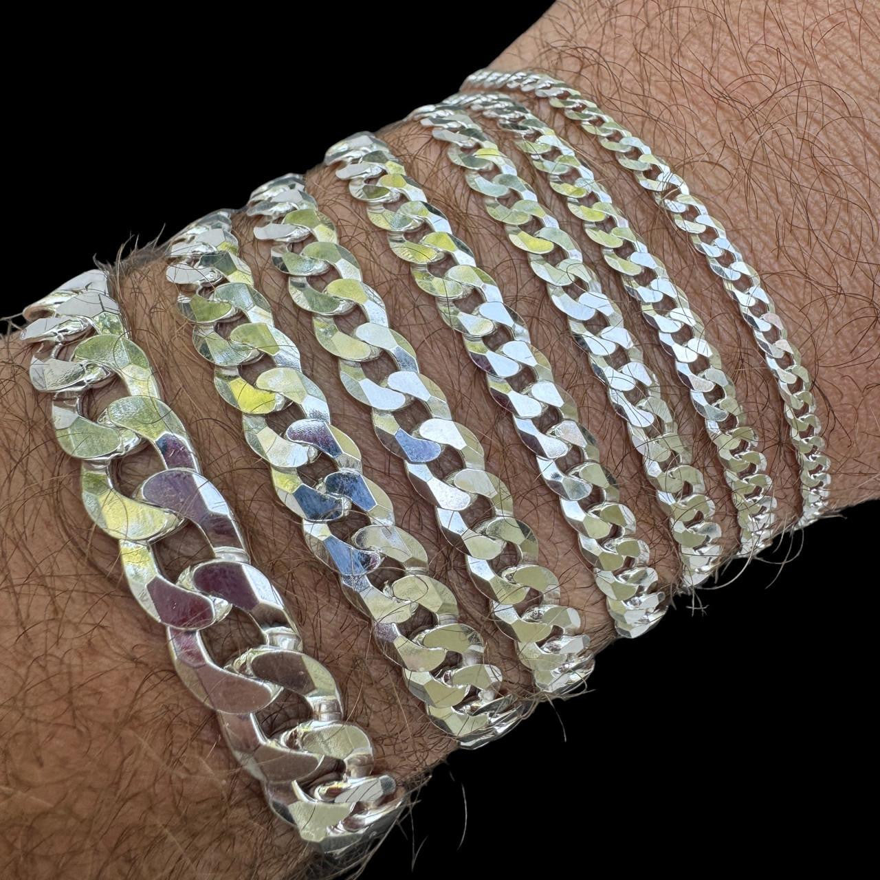 Real Solid 925 Sterling Silver Flat Curb Cuban Link Bracelet 3