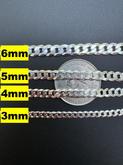 HarlemBling Flat Curb Cuban Bracelet - 925 Sterling Silver - 6"-9" - 3mm-10.5mm
