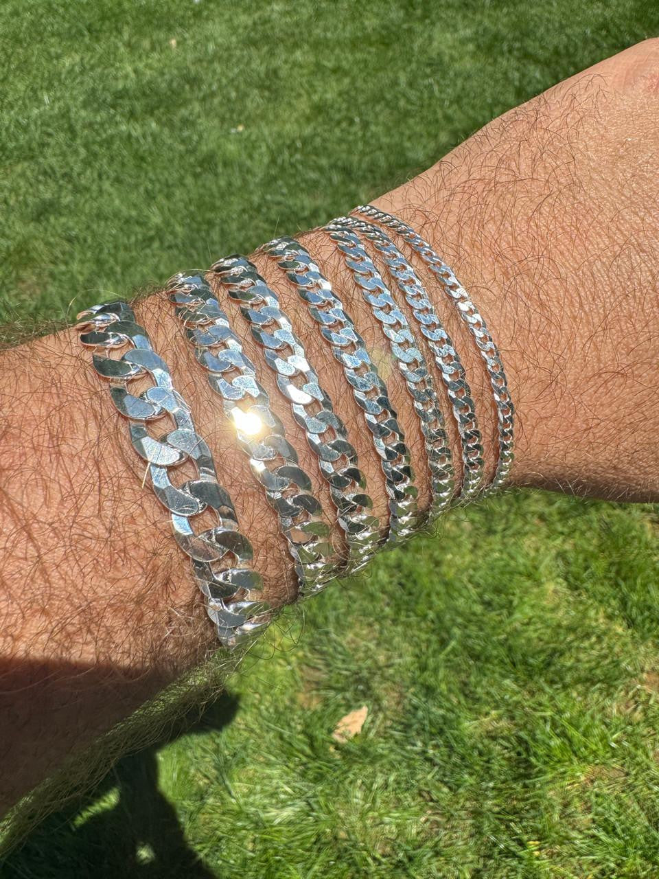 HarlemBling Flat Curb Cuban Bracelet - 925 Sterling Silver - 6"-9" - 3mm-10.5mm