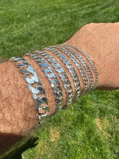 HarlemBling Flat Curb Cuban Bracelet - 925 Sterling Silver - 6"-9" - 3mm-10.5mm