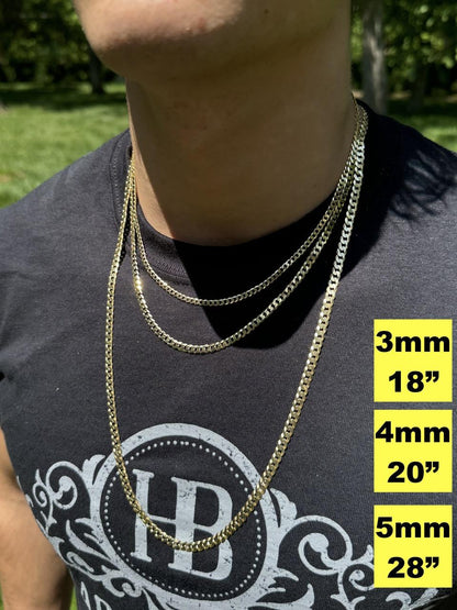 HarlemBling Flat Curb Cuban Chain Necklace - 14k Gold Vermeil 925 Sterling Silver - 16"-30" - 3mm-10.5mm