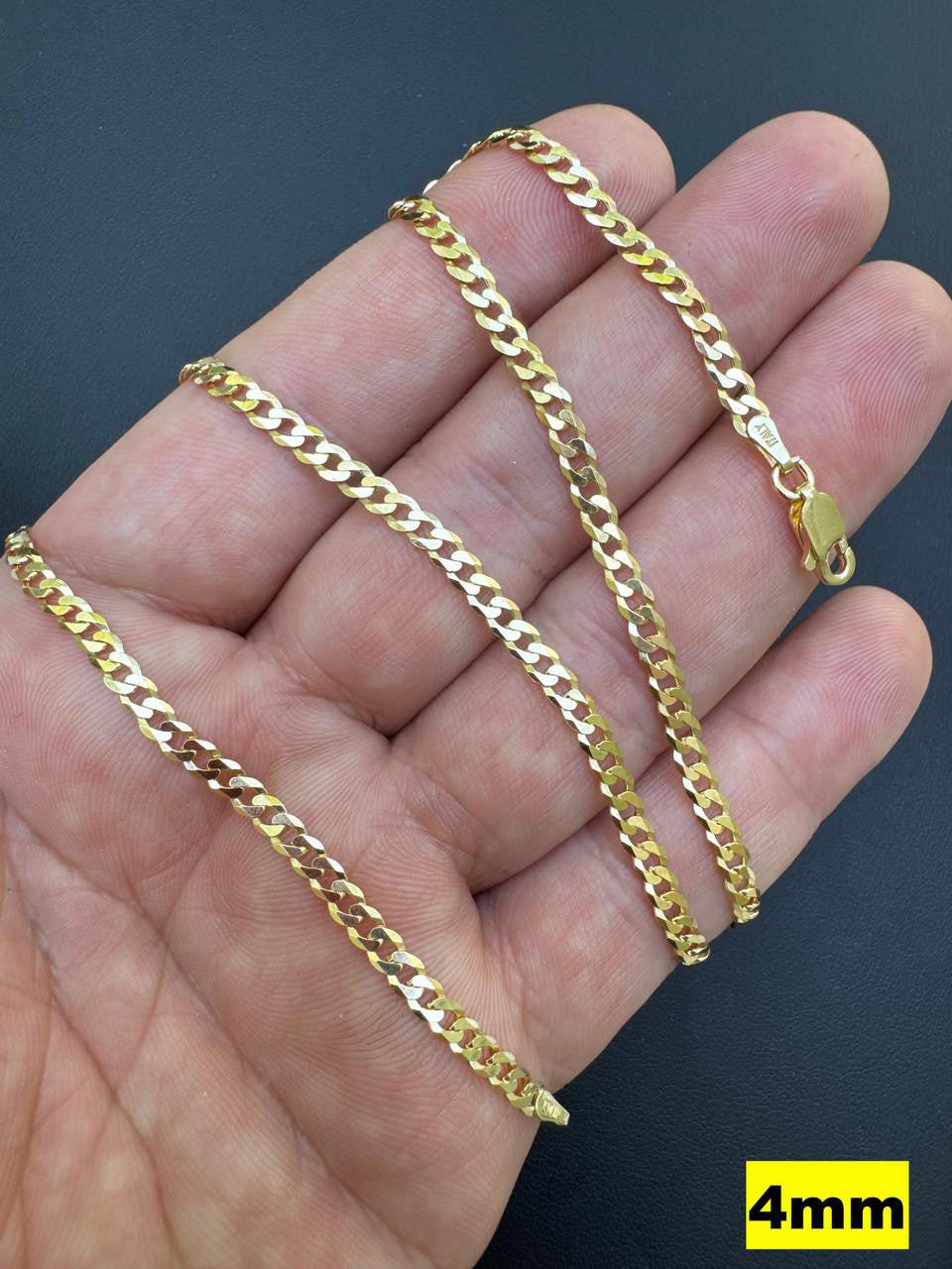 HarlemBling Flat Curb Cuban Chain Necklace - 14k Gold Vermeil 925 Sterling Silver - 16"-30" - 3mm-10.5mm