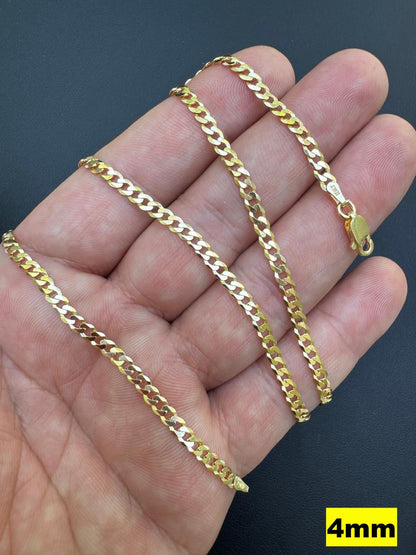 HarlemBling Flat Curb Cuban Chain Necklace - 14k Gold Vermeil 925 Sterling Silver - 16"-30" - 3mm-10.5mm