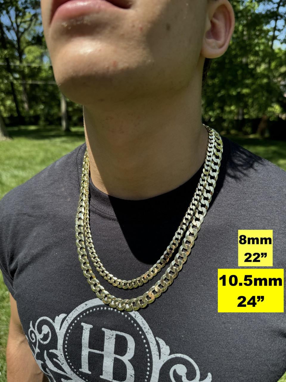 HarlemBling Flat Curb Cuban Chain Necklace - 14k Gold Vermeil 925 Sterling Silver - 16"-30" - 3mm-10.5mm