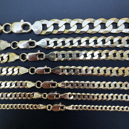 HarlemBling Flat Curb Cuban Chain Necklace - 14k Gold Vermeil 925 Sterling Silver - 16"-30" - 3mm-10.5mm