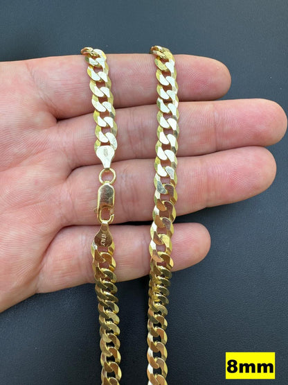 HarlemBling Flat Curb Cuban Chain Necklace - 14k Gold Vermeil 925 Sterling Silver - 16"-30" - 3mm-10.5mm