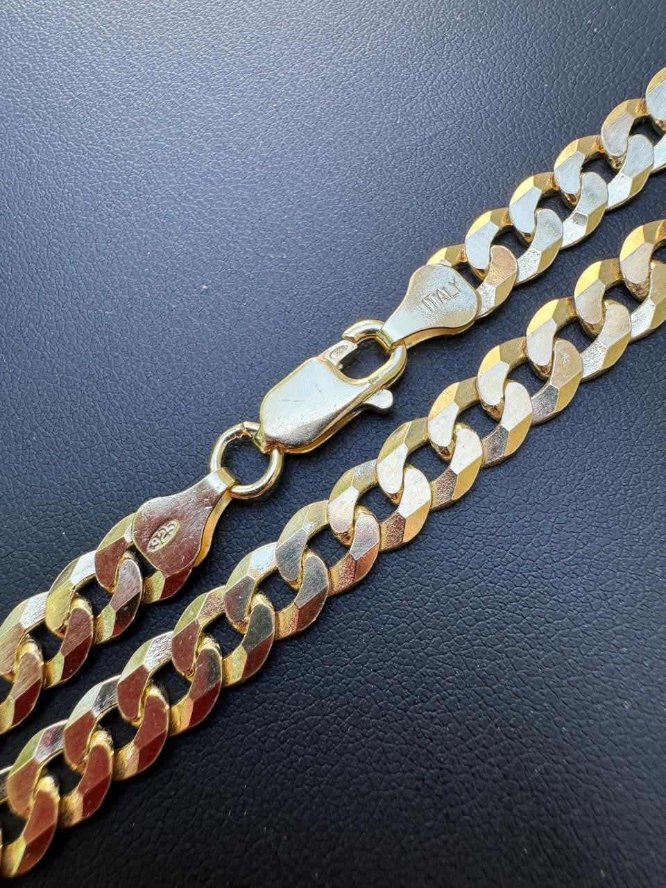HarlemBling Flat Curb Cuban Chain Necklace - 14k Gold Vermeil 925 Sterling Silver - 16"-30" - 3mm-10.5mm