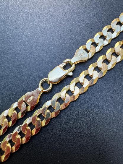 HarlemBling Flat Curb Cuban Chain Necklace - 14k Gold Vermeil 925 Sterling Silver - 16"-30" - 3mm-10.5mm