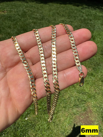 HarlemBling Flat Curb Cuban Chain Necklace - 14k Gold Vermeil 925 Sterling Silver - 16"-30" - 3mm-10.5mm