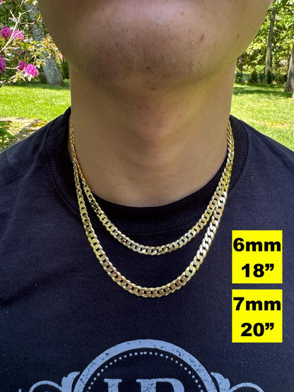 HarlemBling Flat Curb Cuban Chain Necklace - 14k Gold Vermeil 925 Sterling Silver - 16"-30" - 3mm-10.5mm