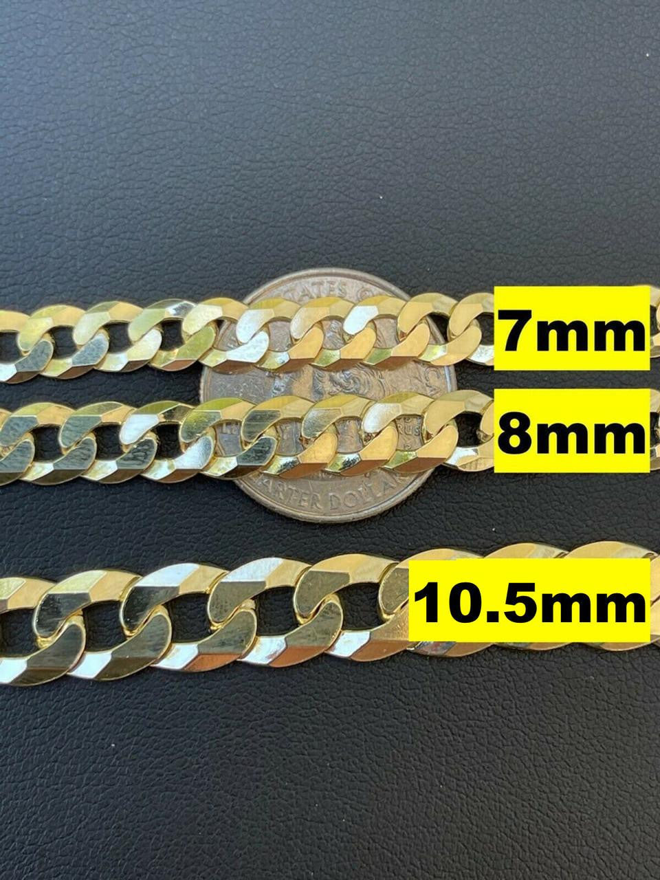 HarlemBling Flat Curb Cuban Chain Necklace - 14k Gold Vermeil 925 Sterling Silver - 16"-30" - 3mm-10.5mm