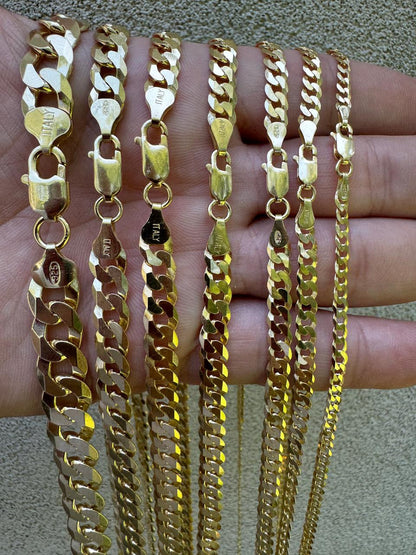 HarlemBling Flat Curb Cuban Chain Necklace - 14k Gold Vermeil 925 Sterling Silver - 16"-30" - 3mm-10.5mm