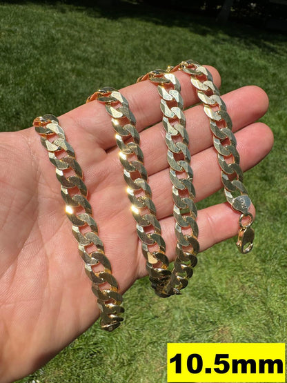 HarlemBling Flat Curb Cuban Chain Necklace - 14k Gold Vermeil 925 Sterling Silver - 16"-30" - 3mm-10.5mm