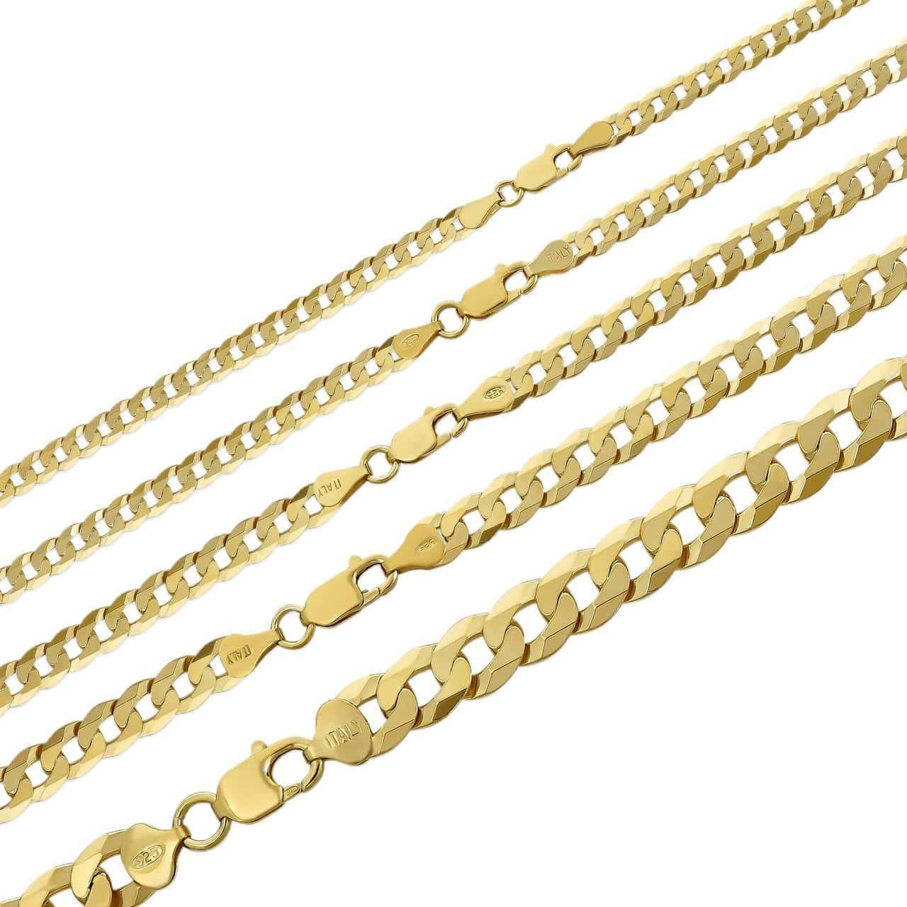 HarlemBling Flat Curb Cuban Chain Necklace - 14k Gold Vermeil 925 Sterling Silver - 16"-30" - 3mm-10.5mm