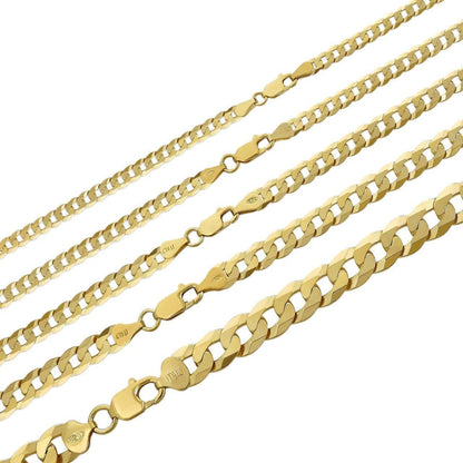 HarlemBling Flat Curb Cuban Chain Necklace - 14k Gold Vermeil 925 Sterling Silver - 16"-30" - 3mm-10.5mm