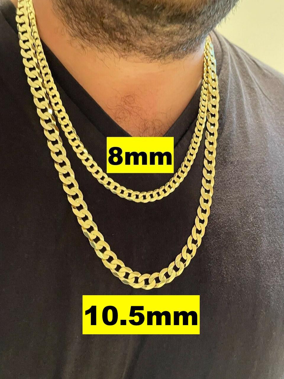 HarlemBling Flat Curb Cuban Chain Necklace - 14k Gold Vermeil 925 Sterling Silver - 16"-30" - 3mm-10.5mm