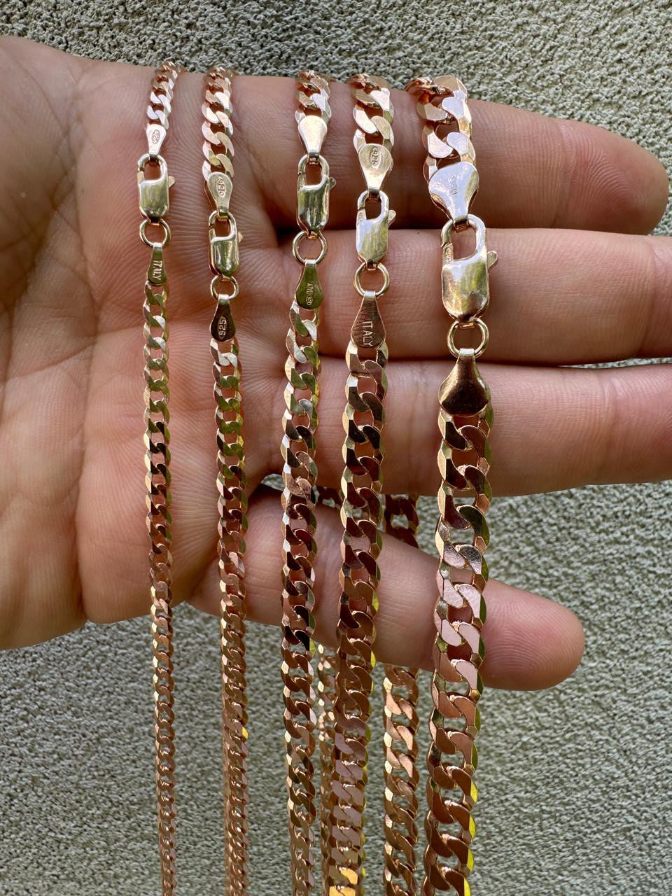 HarlemBling Flat Curb Cuban Chain Necklace - 14k Rose Gold Vermeil 925 Sterling Silver - 16"-30" - 3mm-8mm