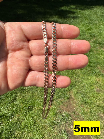 HarlemBling Flat Curb Cuban Chain Necklace - 14k Rose Gold Vermeil 925 Sterling Silver - 16"-30" - 3mm-8mm