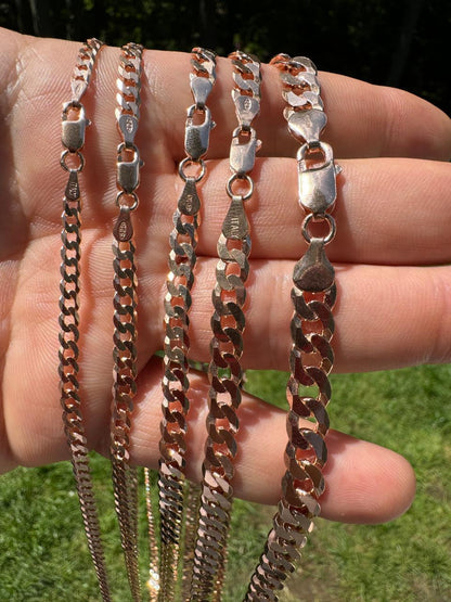 HarlemBling Flat Curb Cuban Chain Necklace - 14k Rose Gold Vermeil 925 Sterling Silver - 16"-30" - 3mm-8mm