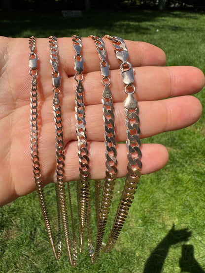 HarlemBling Flat Curb Cuban Chain Necklace - 14k Rose Gold Vermeil 925 Sterling Silver - 16"-30" - 3mm-8mm