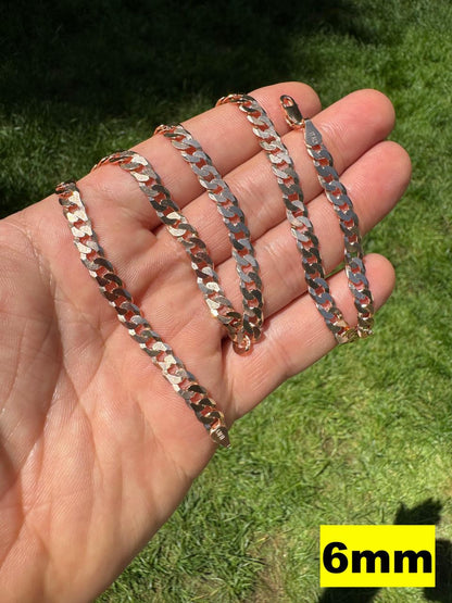 HarlemBling Flat Curb Cuban Chain Necklace - 14k Rose Gold Vermeil 925 Sterling Silver - 16"-30" - 3mm-8mm