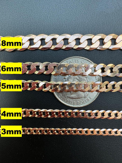HarlemBling Flat Curb Cuban Chain Necklace - 14k Rose Gold Vermeil 925 Sterling Silver - 16"-30" - 3mm-8mm