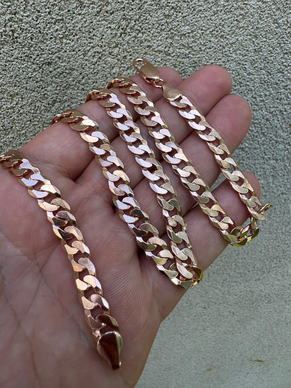HarlemBling Flat Curb Cuban Chain Necklace - 14k Rose Gold Vermeil 925 Sterling Silver - 16"-30" - 3mm-8mm