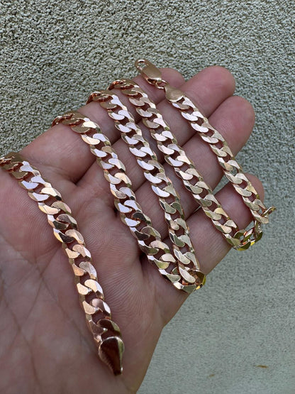 HarlemBling Flat Curb Cuban Chain Necklace - 14k Rose Gold Vermeil 925 Sterling Silver - 16"-30" - 3mm-8mm