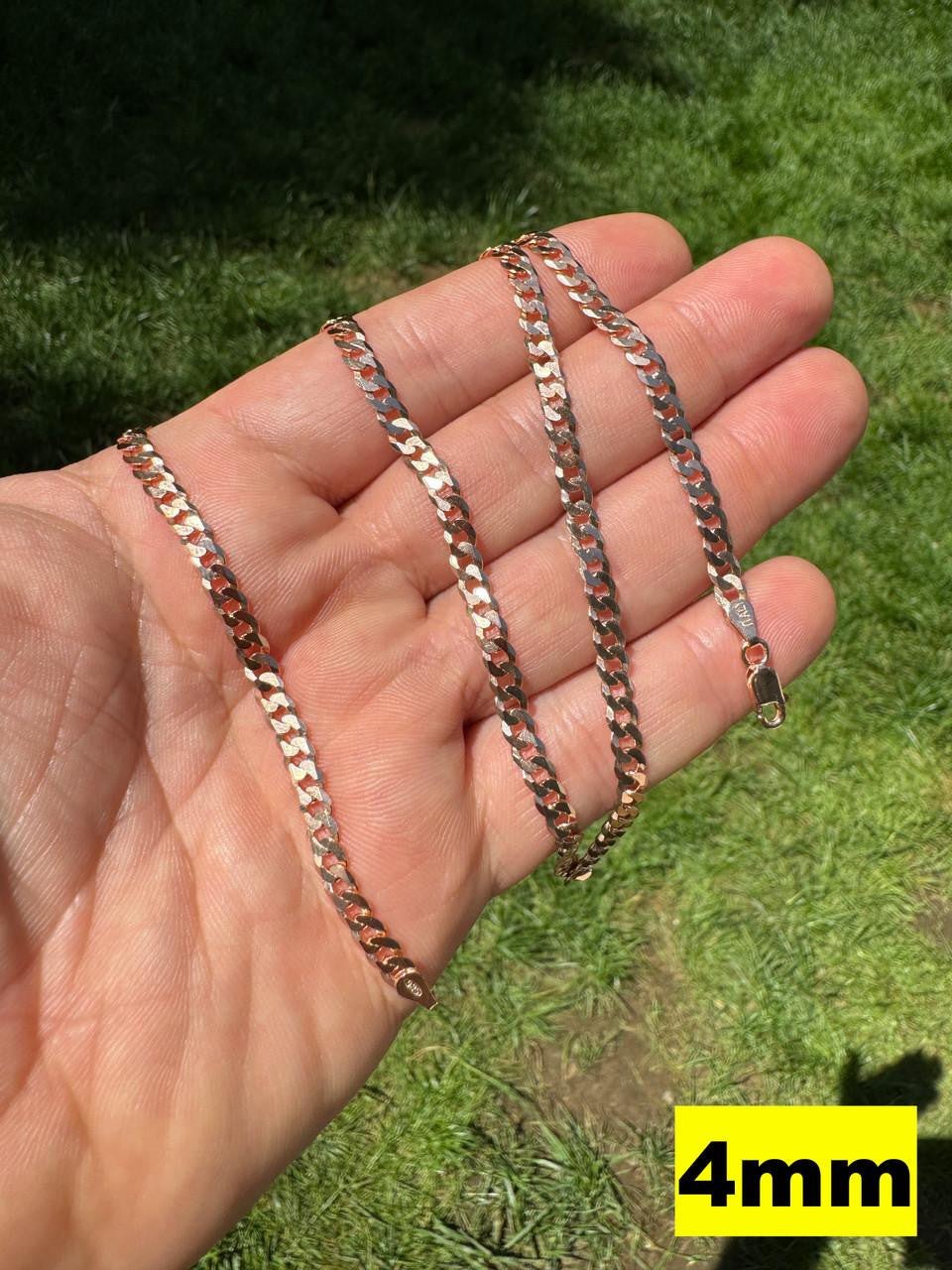 HarlemBling Flat Curb Cuban Chain Necklace - 14k Rose Gold Vermeil 925 Sterling Silver - 16"-30" - 3mm-8mm