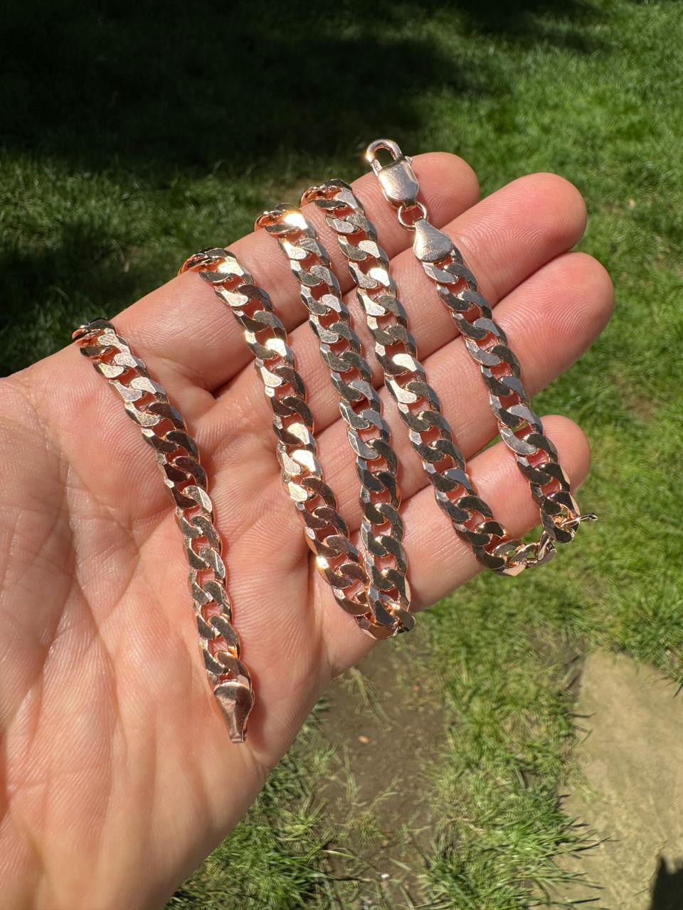 HarlemBling Flat Curb Cuban Chain Necklace - 14k Rose Gold Vermeil 925 Sterling Silver - 16"-30" - 3mm-8mm