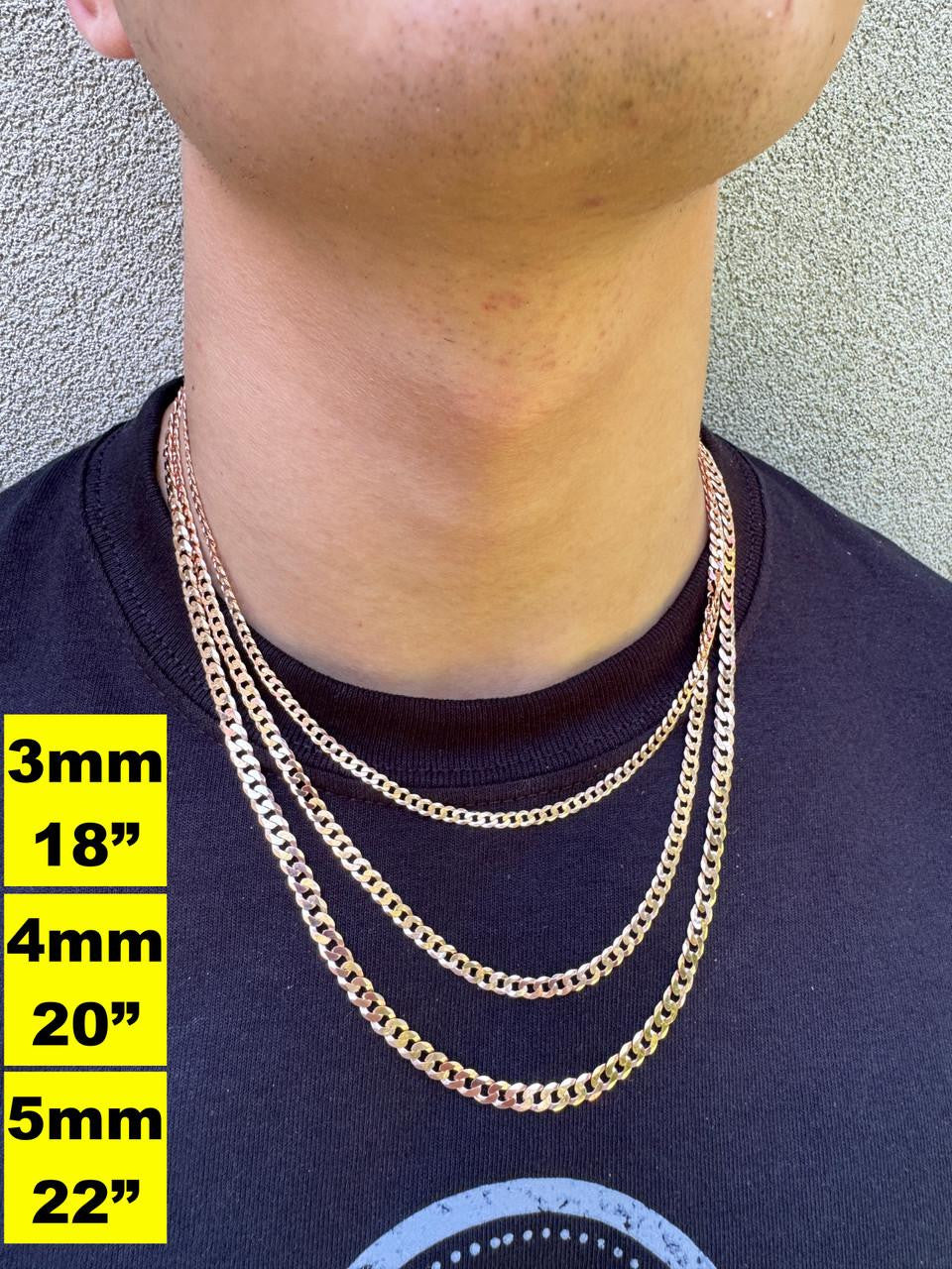 HarlemBling Flat Curb Cuban Chain Necklace - 14k Rose Gold Vermeil 925 Sterling Silver - 16"-30" - 3mm-8mm